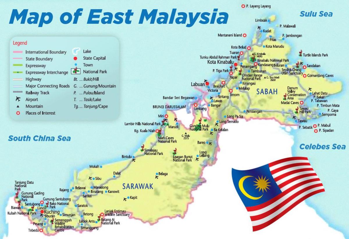 지도의 동쪽 말레이시아