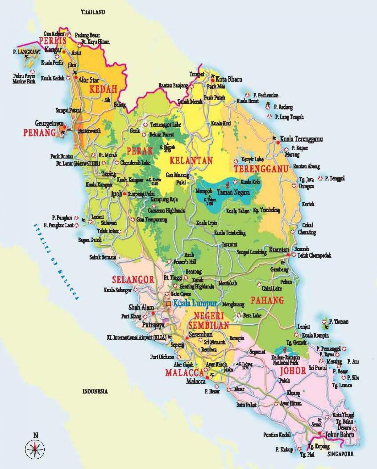 지도의 서쪽 말레이시아